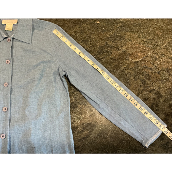 NWT SUSAN BRISTOL sz M light blue linen blend button down blazer jacket - Picture 7 of 8